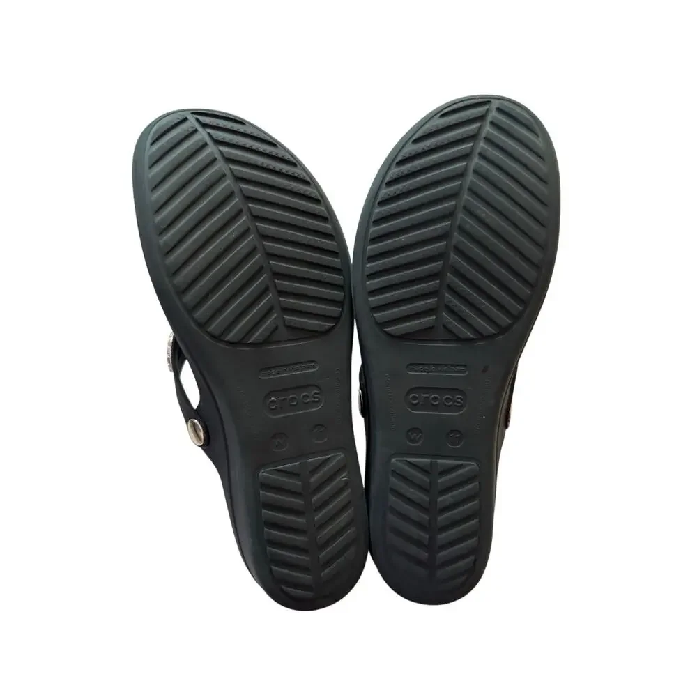 Crocs Women's Sanrah Diamante Navy Wedge Flip Sandals Studded Accent Size 11 - Picture 9 of 10